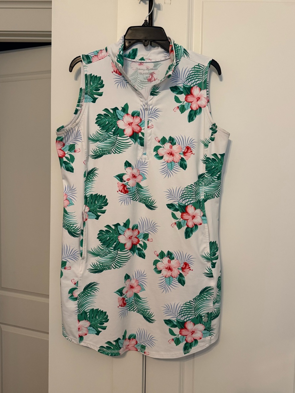 Tommy Bahama White Sleeveless Island Polo with Green & Pink Floral